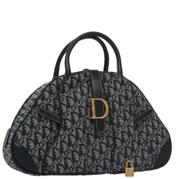 Christian Dior Trotter Canvas Double Saddle Hand Bag Navy Auth yk16456AM - Picture 1 of 15